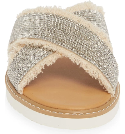 Shop Seychelles Jasmine Chain Embellished Slide Sandal In Silver Chain/ Natural Fabric