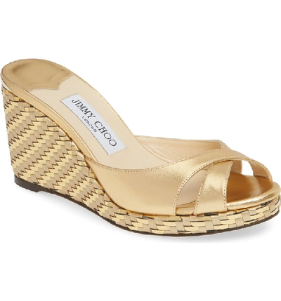 Shop Jimmy Choo Almer Textured Wedge Sandal In Gold