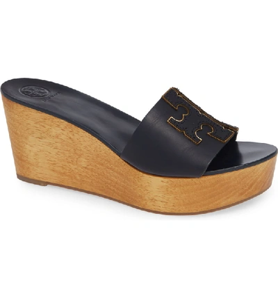 Shop Tory Burch Ines Wedge Slide Sandal In Perfect Navy / Gold