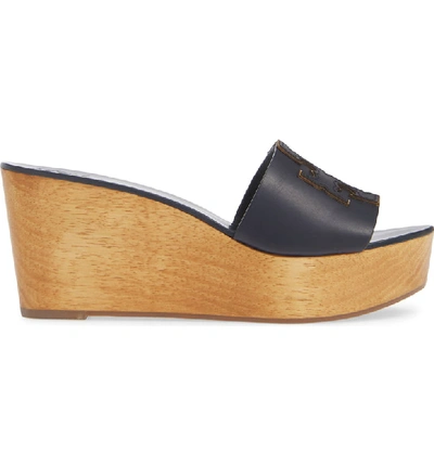 Shop Tory Burch Ines Wedge Slide Sandal In Perfect Navy / Gold