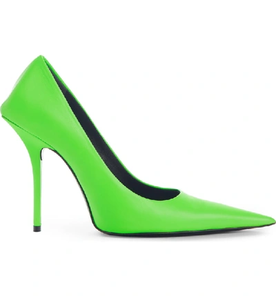 Shop Balenciaga Square Knife Pump In Green Fluo