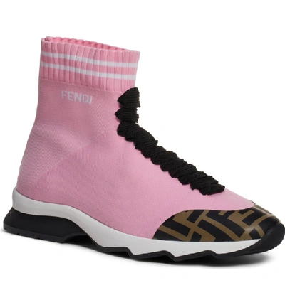 Shop Fendi Rockotop Zucca Sock Sneaker In Pink