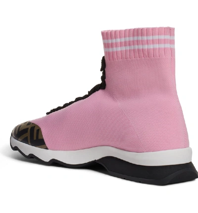Shop Fendi Rockotop Zucca Sock Sneaker In Pink