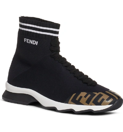 Shop Fendi Rockotop Zucca Sock Sneaker In Black
