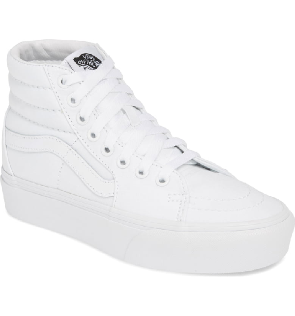 white faux leather vans