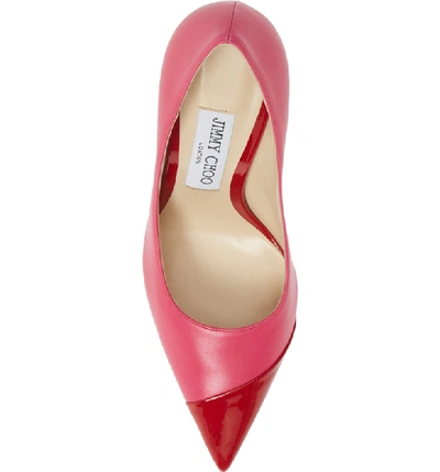 Shop Jimmy Choo Love Asymmetrical Cap Toe Pump In Hot Pink/ Red