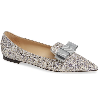 Shop Jimmy Choo Gala Glitter Bow Flat In Platinum