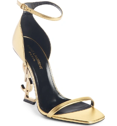 Shop Saint Laurent Opyum Ysl Ankle Strap Sandal In Gold Leather