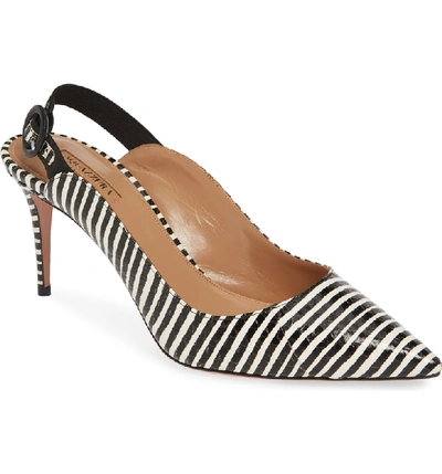 Shop Aquazzura Yale Stripe Slingback Pump In Black/ White