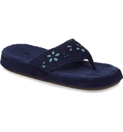 Shop Acorn Flora Spa Flip Flop In Navy Blue Flora Suede