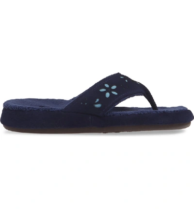 Shop Acorn Flora Spa Flip Flop In Navy Blue Flora Suede