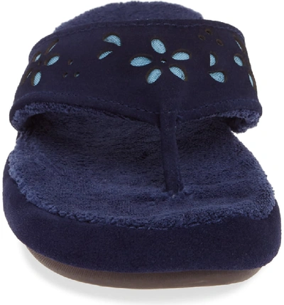 Shop Acorn Flora Spa Flip Flop In Navy Blue Flora Suede