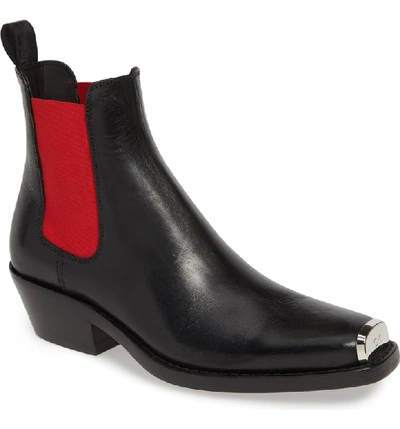 Shop Calvin Klein 205w39nyc Claire Western Chelsea Boot In Black/ Red