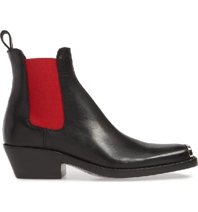 Shop Calvin Klein 205w39nyc Claire Western Chelsea Boot In Black/ Red