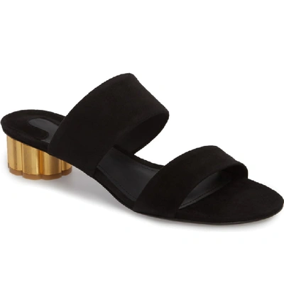 Shop Ferragamo Belluno Double Band Slide Sandal In Black Suede