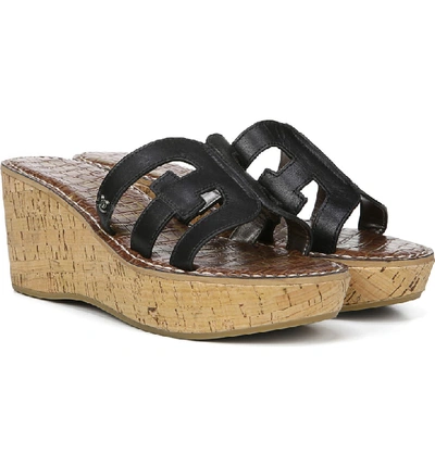 Shop Sam Edelman Regis Platform Wedge Slide Sandal In Black Leather