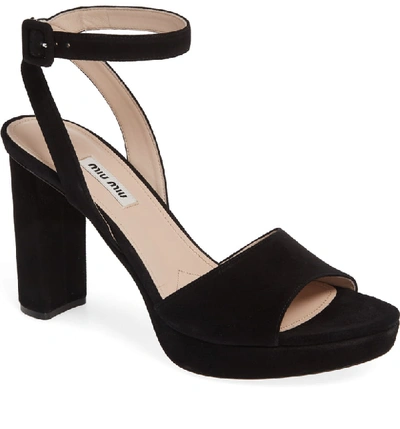 Shop Miu Miu Glitter Platform Sandal In Black Suede