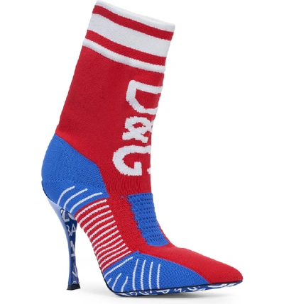 Shop Dolce & Gabbana Sporty Sock Bootie In Red/ White/ Blue