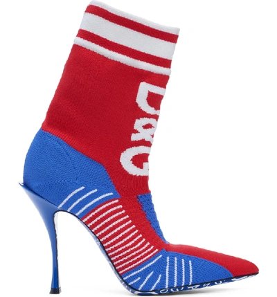Shop Dolce & Gabbana Sporty Sock Bootie In Red/ White/ Blue