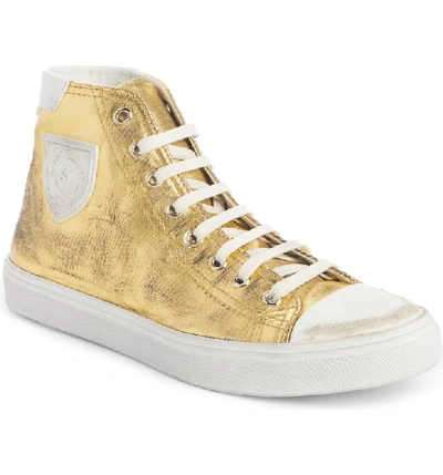 Shop Saint Laurent Bedford Mid Top Sneaker In Gold/ White