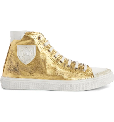 Shop Saint Laurent Bedford Mid Top Sneaker In Gold/ White