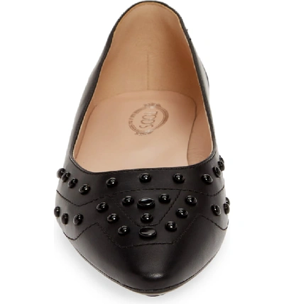 Shop Tod's Gommini Studded Ballet Flat In Black Leather