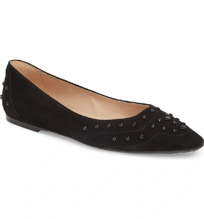 Shop Tod's Gommini Studded Ballet Flat In Black Suede