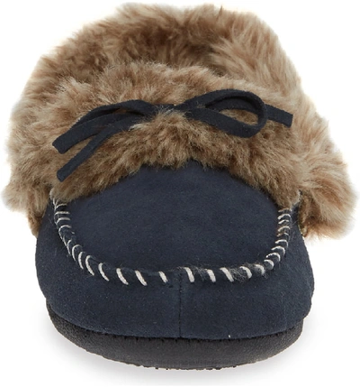 Shop Acorn Faux Fur Trim Moccasin Indoor/outdoor Slipper In Mineral Stone Suede