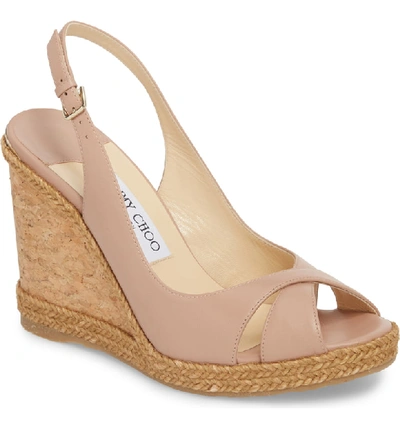 Shop Jimmy Choo Amely Slingback Wedge In Ballet Pink