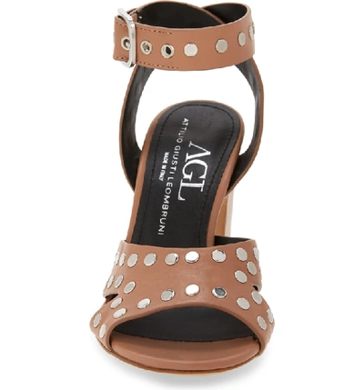 Shop Agl Attilio Giusti Leombruni High Studded Sandal In Caramel Leather