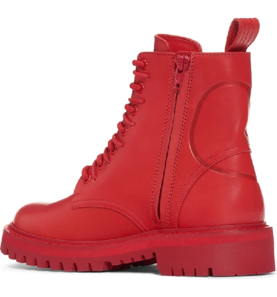 Shop Valentino Logo Embossed Combat Boot In Red Leather