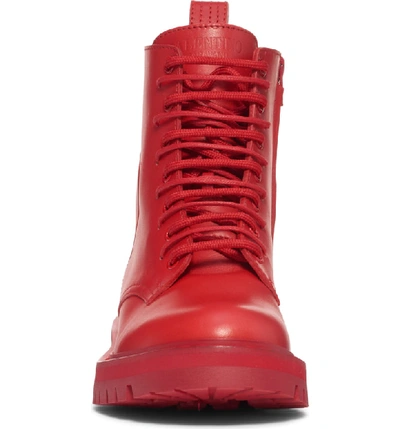 Shop Valentino Logo Embossed Combat Boot In Red Leather