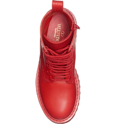 Shop Valentino Logo Embossed Combat Boot In Red Leather