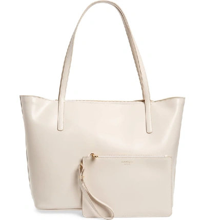 Shop Ferragamo City Quilted Gancio Leather Tote - Ivory In Jasmine Flower