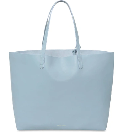 Shop Mansur Gavriel Oversize Lambskin Leather Tote - Blue In Grey Blue