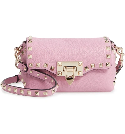 Shop Valentino Rockstud Mini Calfskin Leather Crossbody Bag In Giacinto