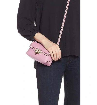 Shop Valentino Rockstud Mini Calfskin Leather Crossbody Bag In Giacinto