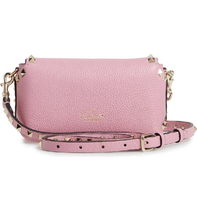 Shop Valentino Rockstud Mini Calfskin Leather Crossbody Bag In Giacinto