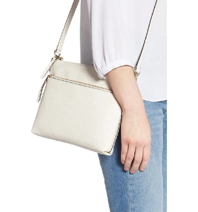 Shop Kate Spade Medium Polly Leather Crossbody Bag - White In Parchment