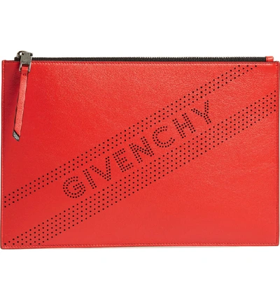 Shop Givenchy Medium Perforated Logo Leather Pouch - Red In Pop Red