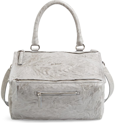 Shop Givenchy 'medium Pepe Pandora' Leather Satchel - Grey In Pearl Grey
