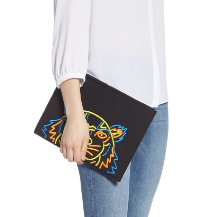 Shop Kenzo Embroidered Zip Pouch - Black In 99 Black