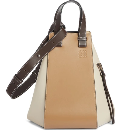 Shop Loewe Small Hammock Tricolor Leather Hobo - Brown In Mocca Multi