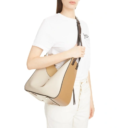 Shop Loewe Small Hammock Tricolor Leather Hobo - Brown In Mocca Multi