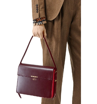 Shop Burberry Large Grace Colorblock Leather Bag In Oxblood/ Br Military Red