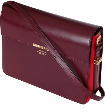 Shop Burberry Large Grace Colorblock Leather Bag In Oxblood/ Br Military Red