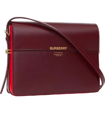 Shop Burberry Large Grace Colorblock Leather Bag In Oxblood/ Br Military Red