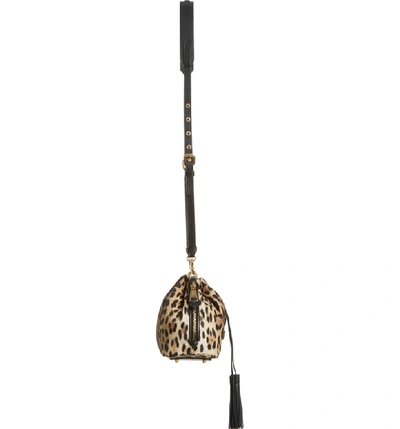 Shop Moschino Leopard Print Nylon Convertible Bucket Bag - Black