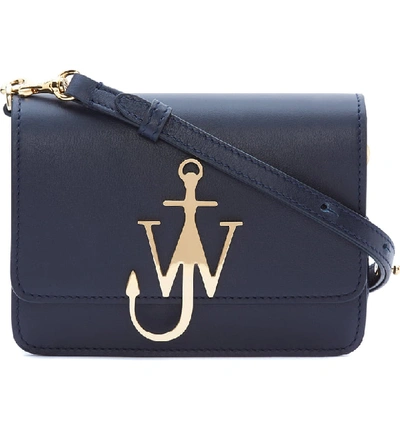 Shop Jw Anderson Logo Leather Crossbody Bag - Blue In Navy