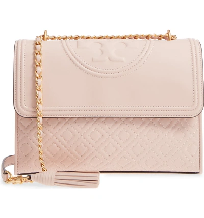 Shop Tory Burch Fleming Quilted Lambskin Leather Convertible Shoulder Bag In Shell Pink